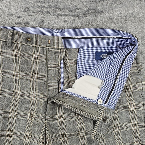 Hart Schaffner Marx Pants Mens 36 Gray Wool Prince of Wales Check Business - Picture 4 of 9